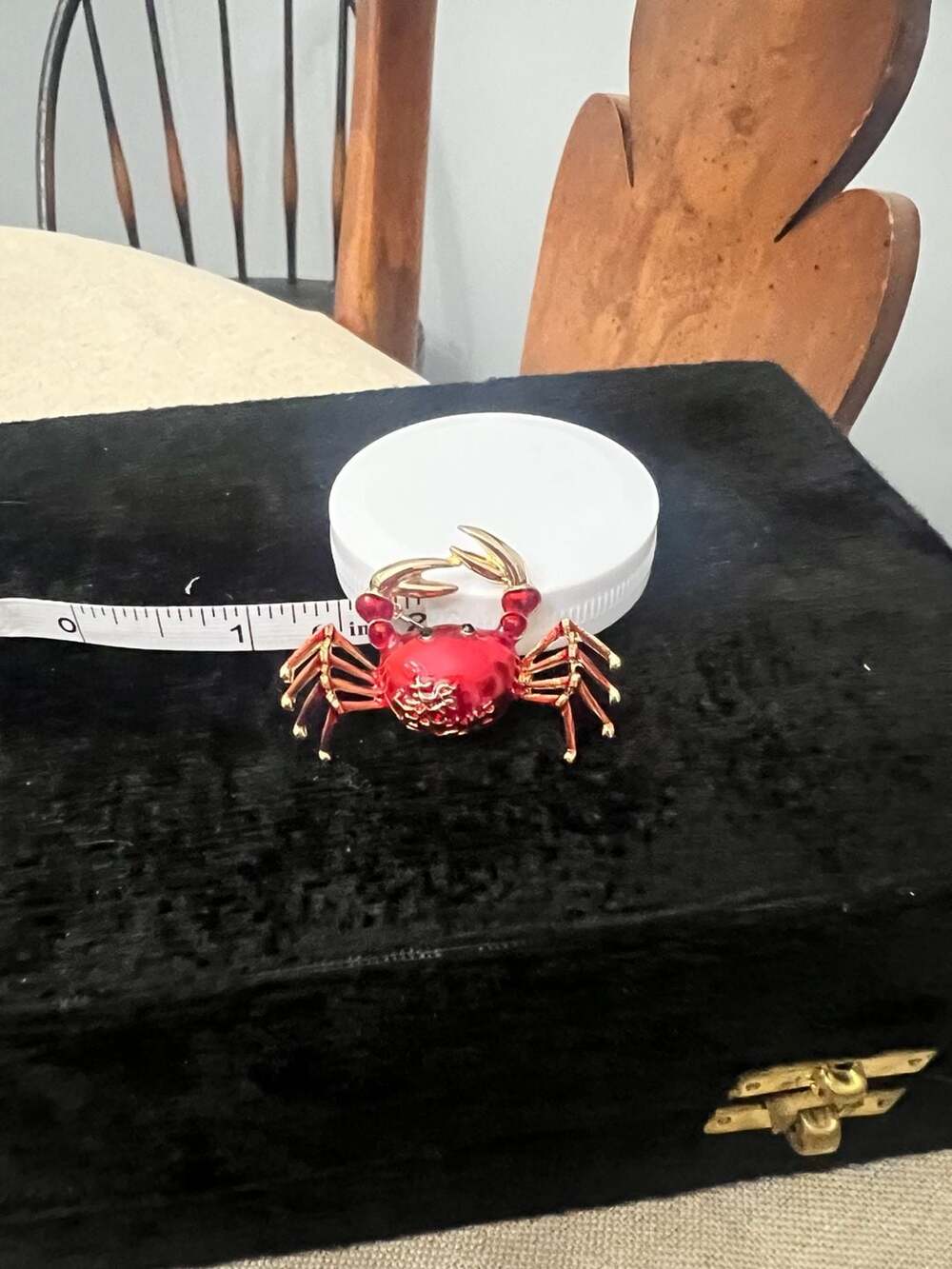 Red Enamel Gold Tone Crab Brooch Pin